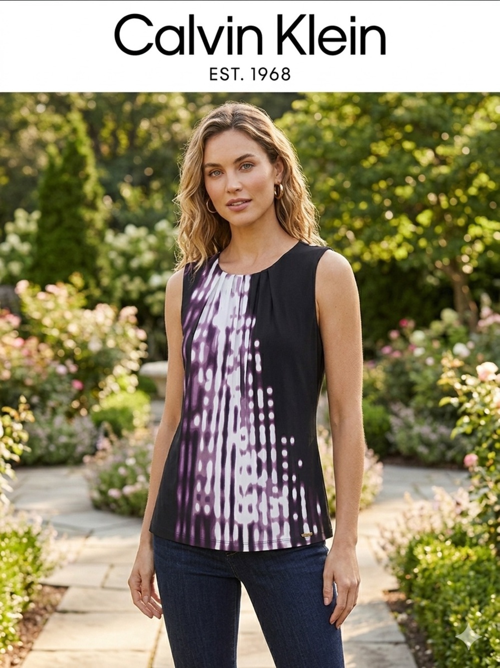 Calvin Klein Black and Purple Printed Sleeveless Tank